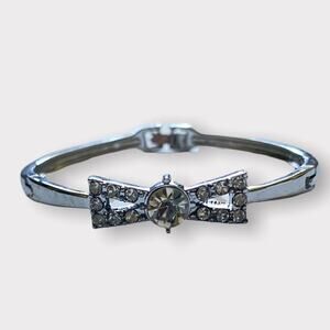 Silver Bow Tie Rhinestone Bangle Bracelet